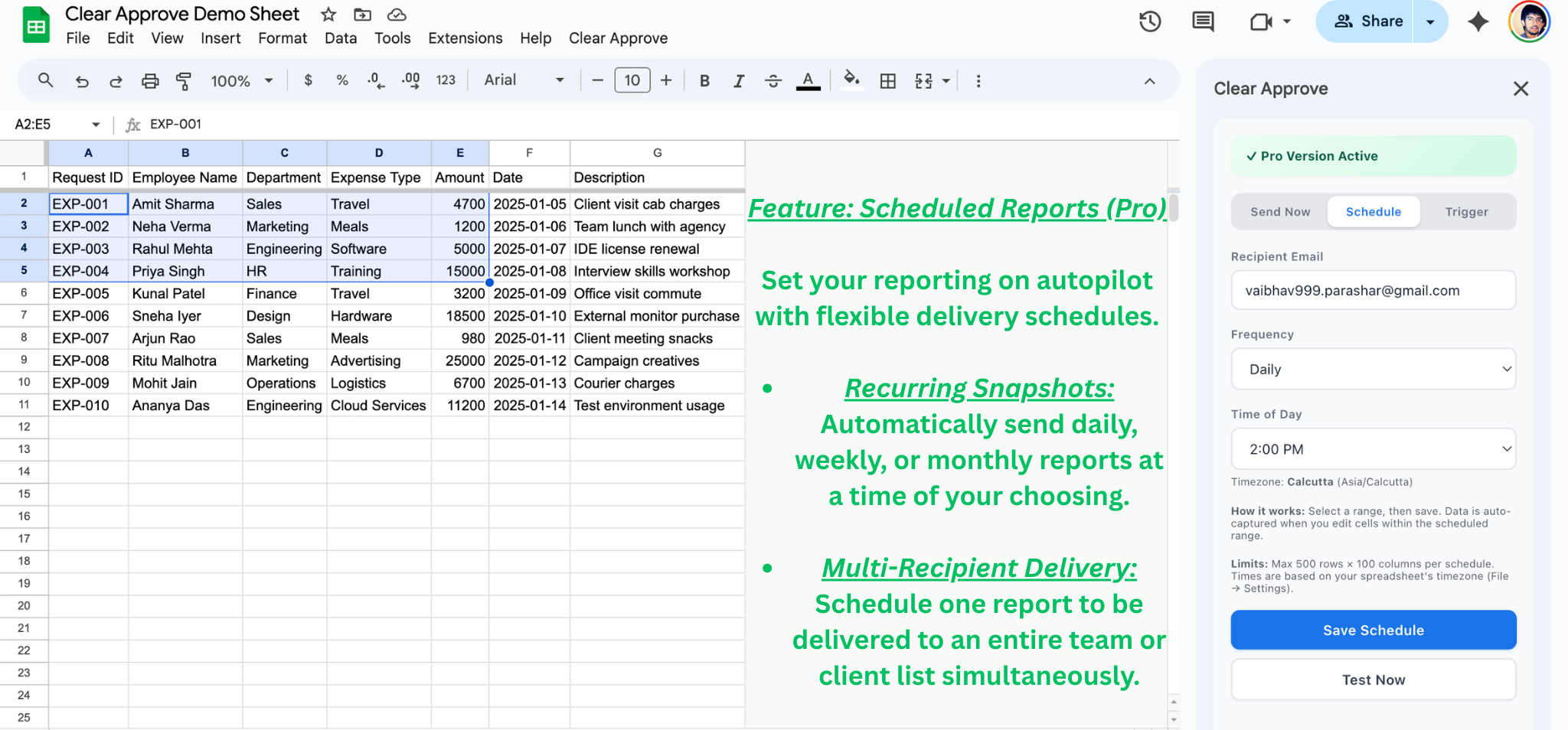 Clear Approve Schedule tab showing daily, weekly, and monthly recurring snapshot options